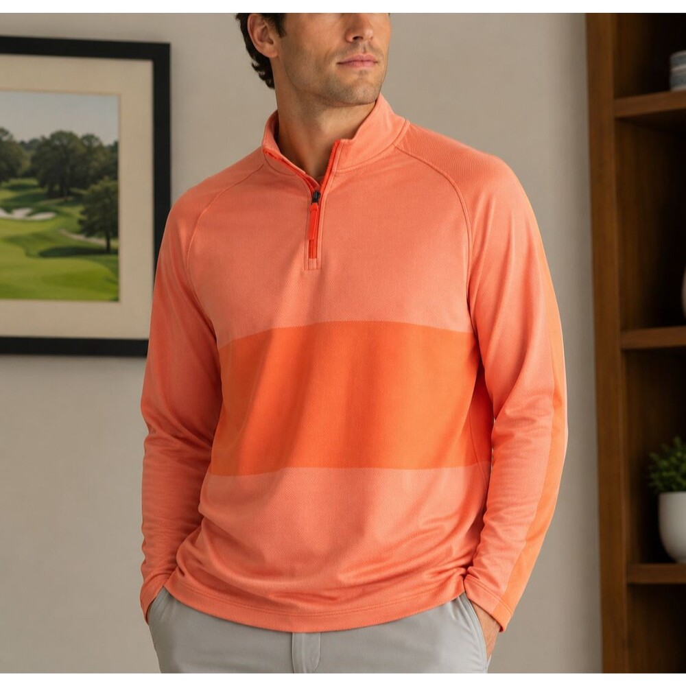 Nike Golf Dri-FIT Quarter Zip Pullover Orange Colorblock Long Sleeve Top Large
